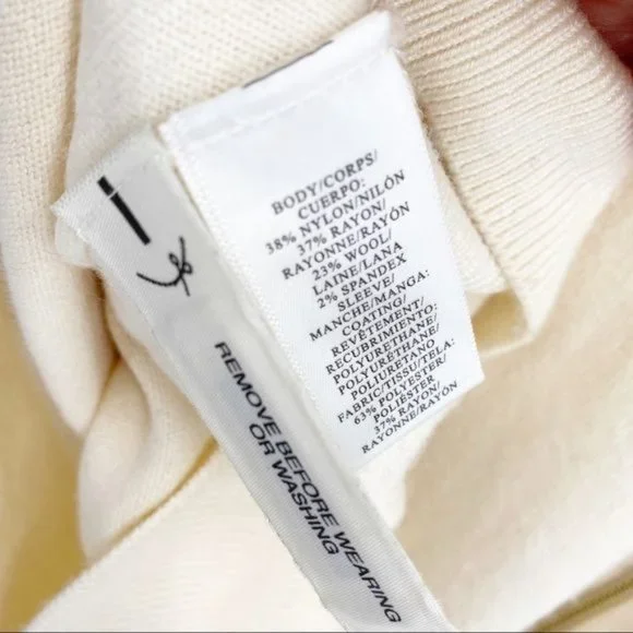 Ann Taylor XS Cream Sweater with Black Faux Leather Sleeves Zipper Accent - Picture 6 of 7